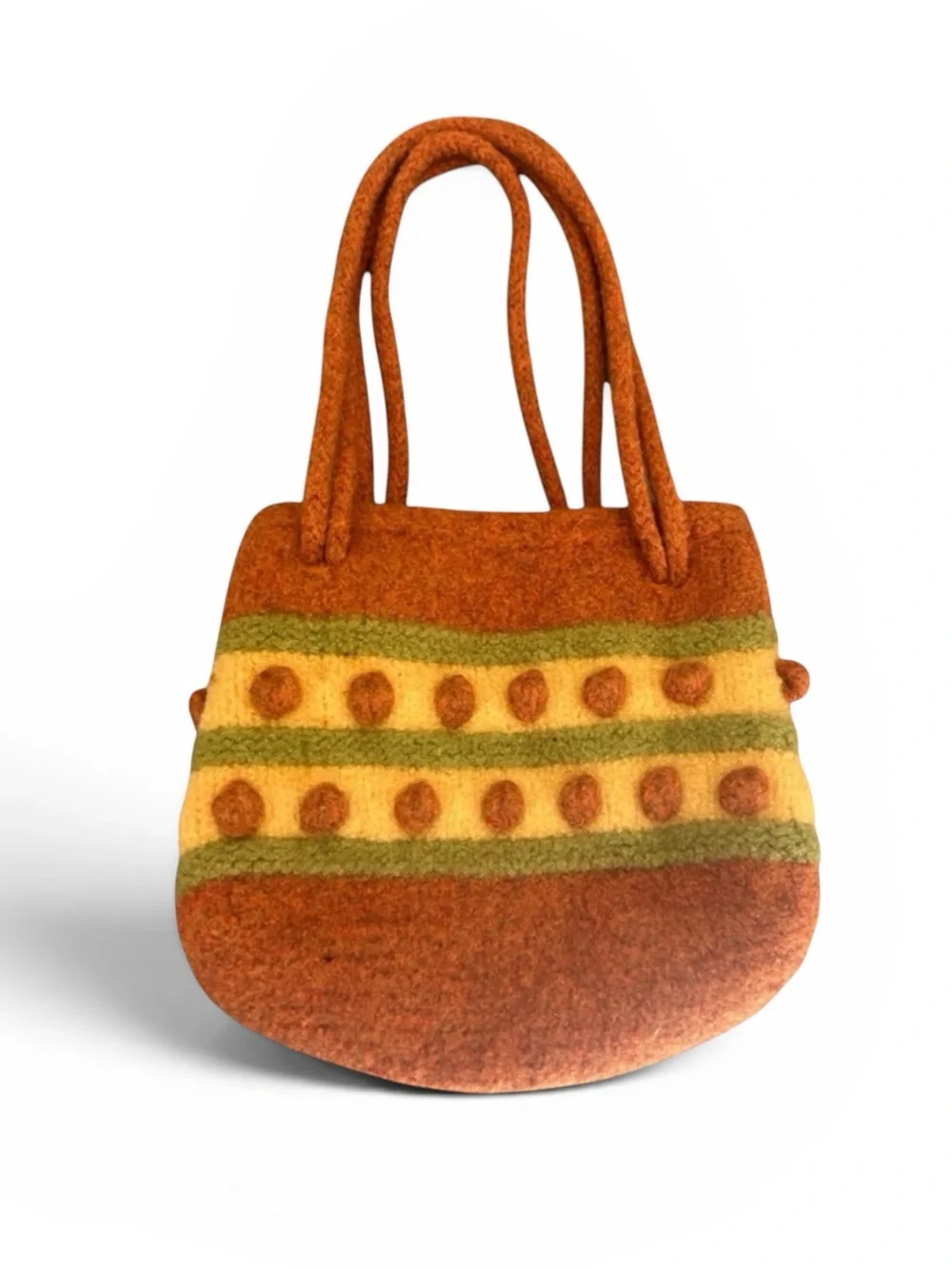 Artisan Orange Felt Tote with Green and Cream Stripes